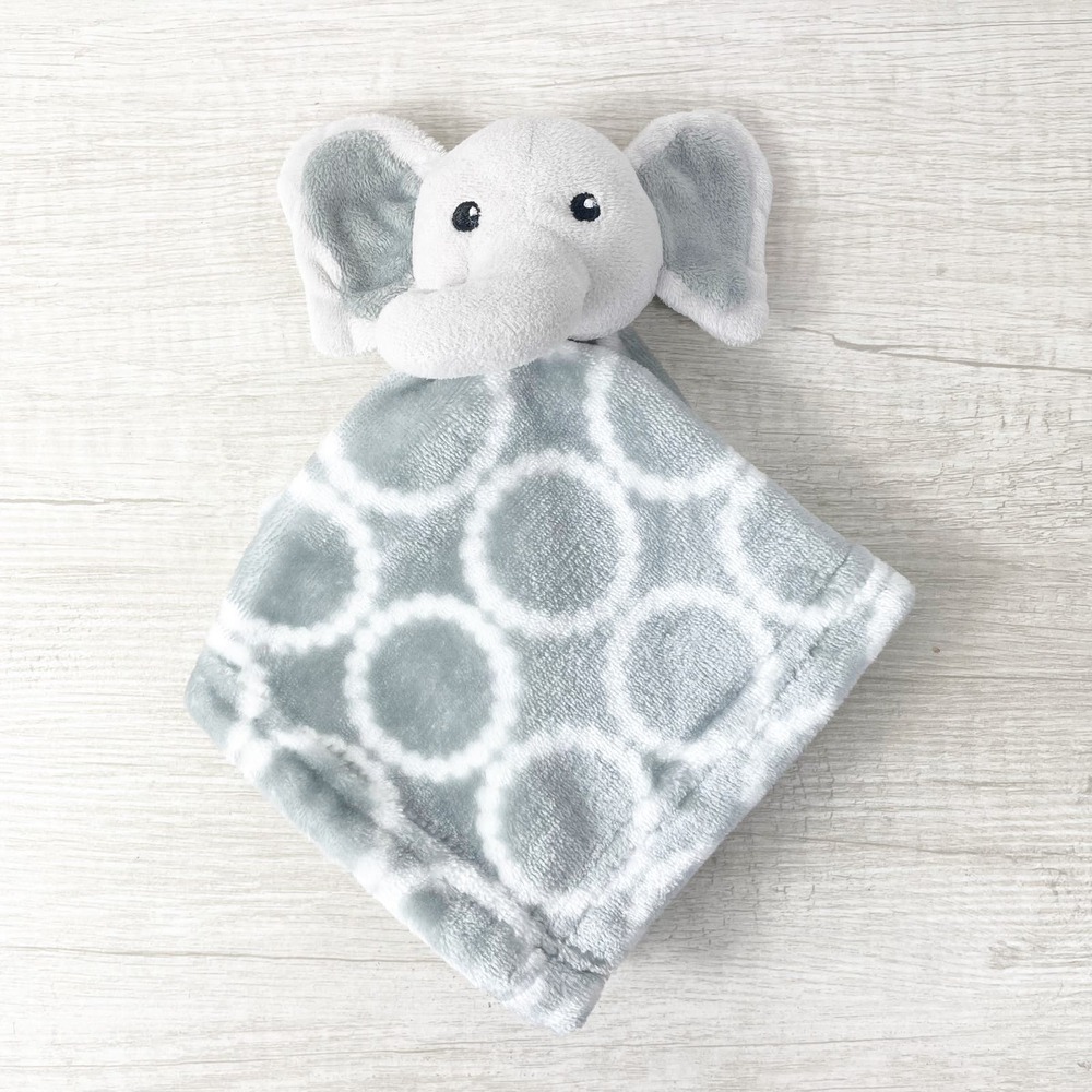HB Gray White Elephant Plush Lovey Security Blanket Circle Pattern Soft 12x12